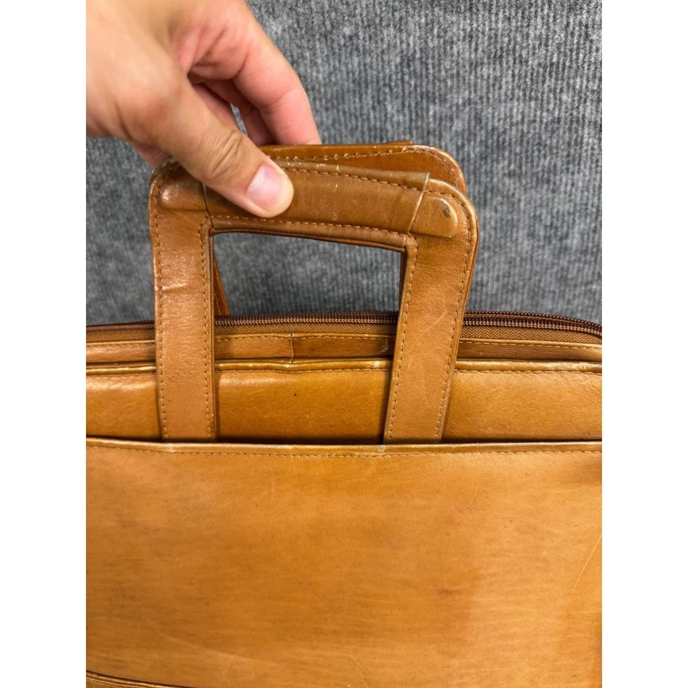 Vintage Tan Leather Zip Around Portfolio Binder Organizer Retractable Handle